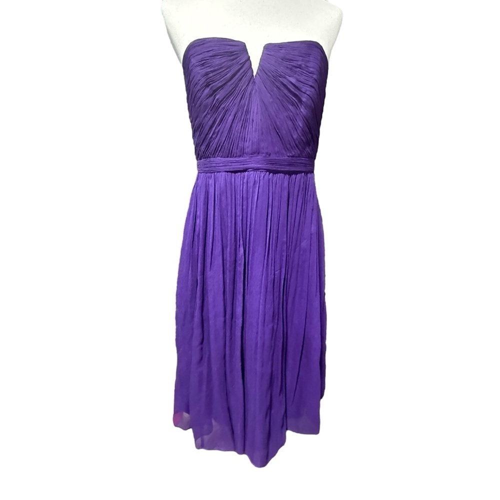 J Crew Silk Chiffon Nadia Strapless Party Dress Size 10 HOCO Purple Bridesmaid